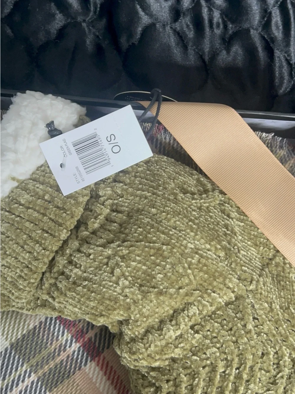 Samantha Brown Olive Chenille Slipper Socks and Scarf gift set